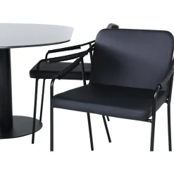 Soikea ruokailuryhmä Venture Home, 180x100cm musta Pillan-pöytä + 4 mustaa Tvist-tuolia, keinonahka
