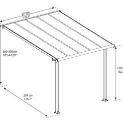Terassikatos Palram-Canopia Olympia, 3x3,05m, harmaa/kirkas, Verkkokaupan poistotuote