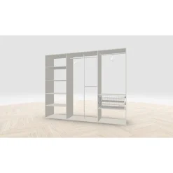 Vaatehuoneen kaapisto Mirror Line, leveä I-malli hyllyillä, koreilla ja vaatetangoilla, 2600x2100x510mm, eri värejä