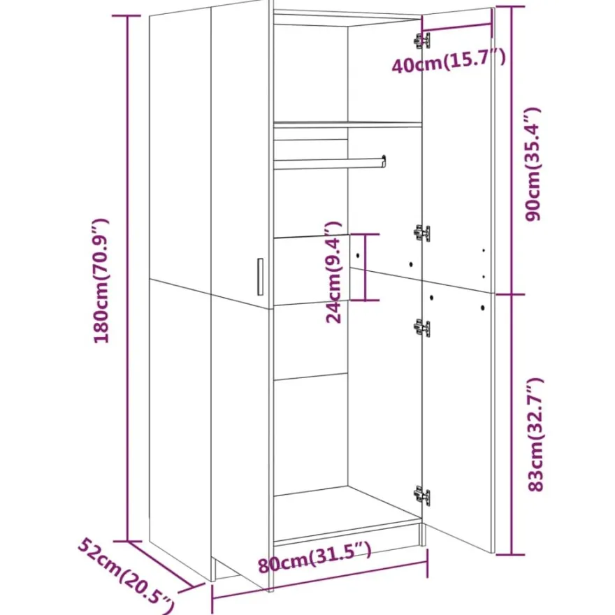 Vaatekaappi 80cm, eri värejä