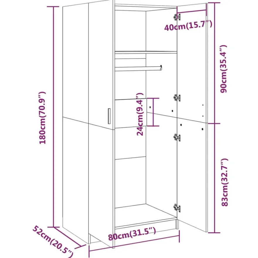 Vaatekaappi 80cm, eri värejä