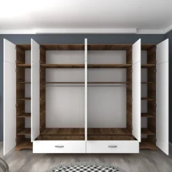 Vaatekaappi Linento Furniture BA133-3907, 243x226cm, ruskea/valkoinen