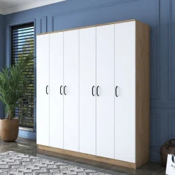 Vaatekaappi Linento Furniture BA114-2274, 180x190.8cm, valkoinen/ruskea
