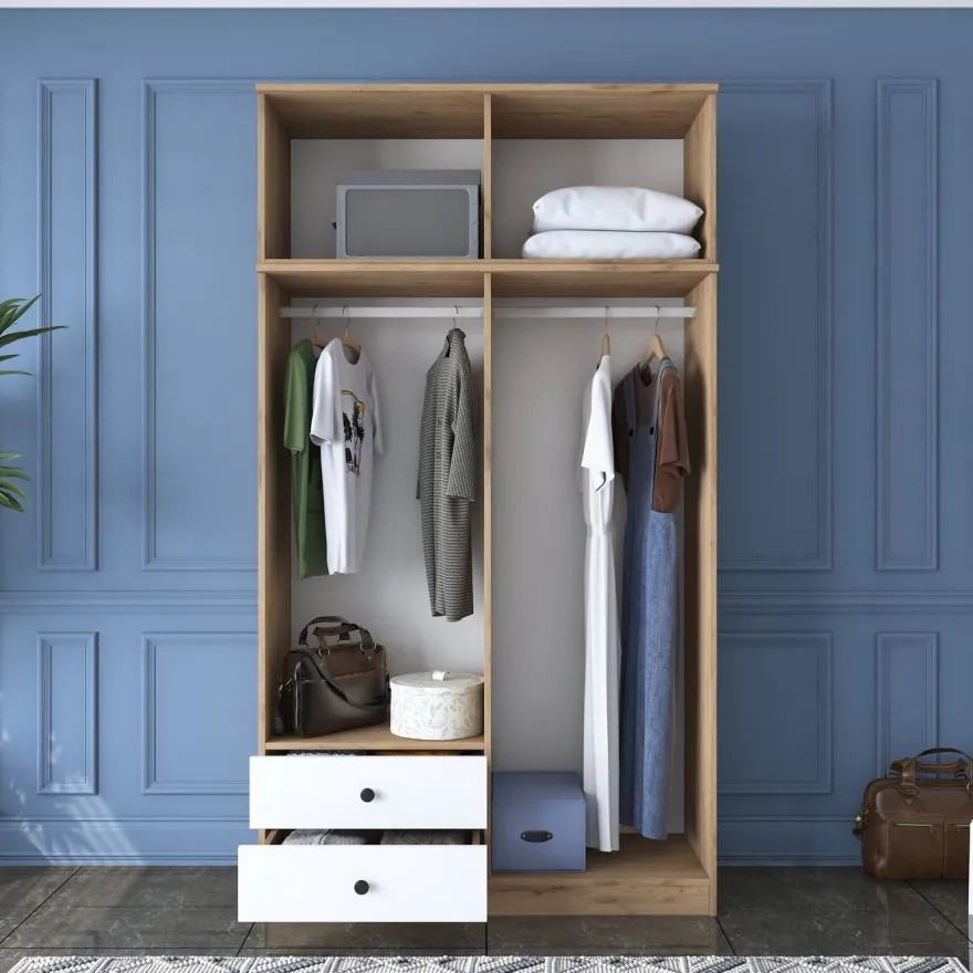Vaatekaappi Linento Furniture BA121-2696, 120x216.8cm, valkoinen/ruskea