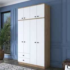 Vaatekaappi Linento Furniture BA121-2696, 120x216.8cm, valkoinen/ruskea