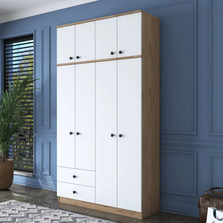 Vaatekaappi Linento Furniture BA121-2696, 120x216.8cm, valkoinen/ruskea