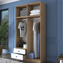 Vaatekaappi Linento Furniture BA121-2696, 120x216.8cm, valkoinen/ruskea