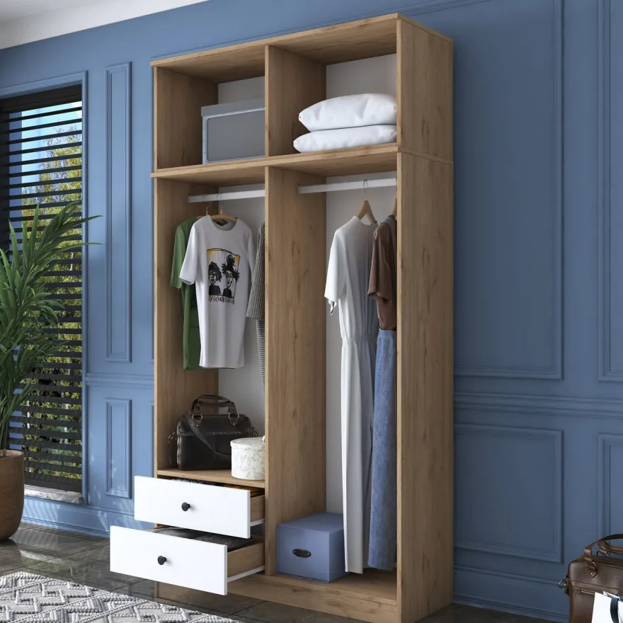 Vaatekaappi Linento Furniture BA121-2696, 120x216.8cm, valkoinen/ruskea