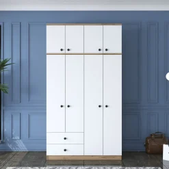 Vaatekaappi Linento Furniture BA121-2696, 120x216.8cm, valkoinen/ruskea
