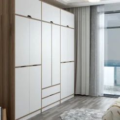 Vaatekaappi Linento Furniture Elina 8914, valkoinen/puunväri