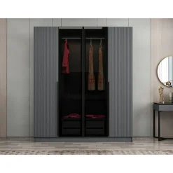 Vaatekaappi Linento Furniture Kale Plus 210x180cm 2 läpikuultavaa ovea eri värejä