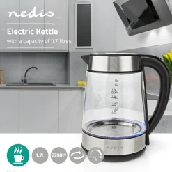 Vedenkeitin Nedis KAWK320EGS, 1.7l, lasi