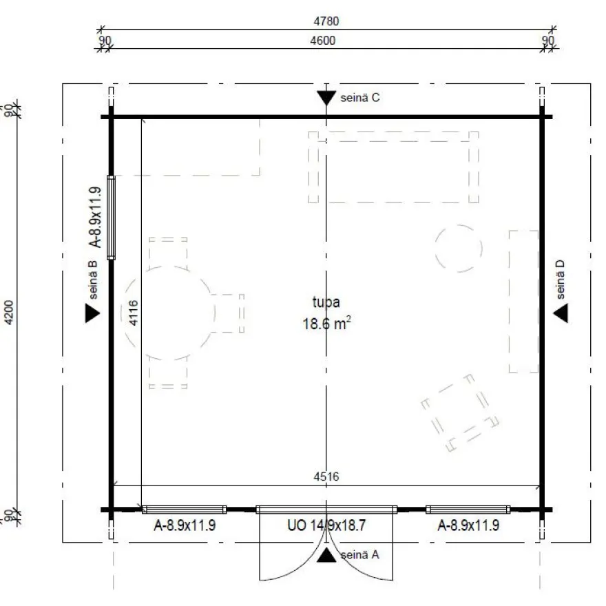 Vierasmaja LP Garden V-XL, 20m², harjakatto
