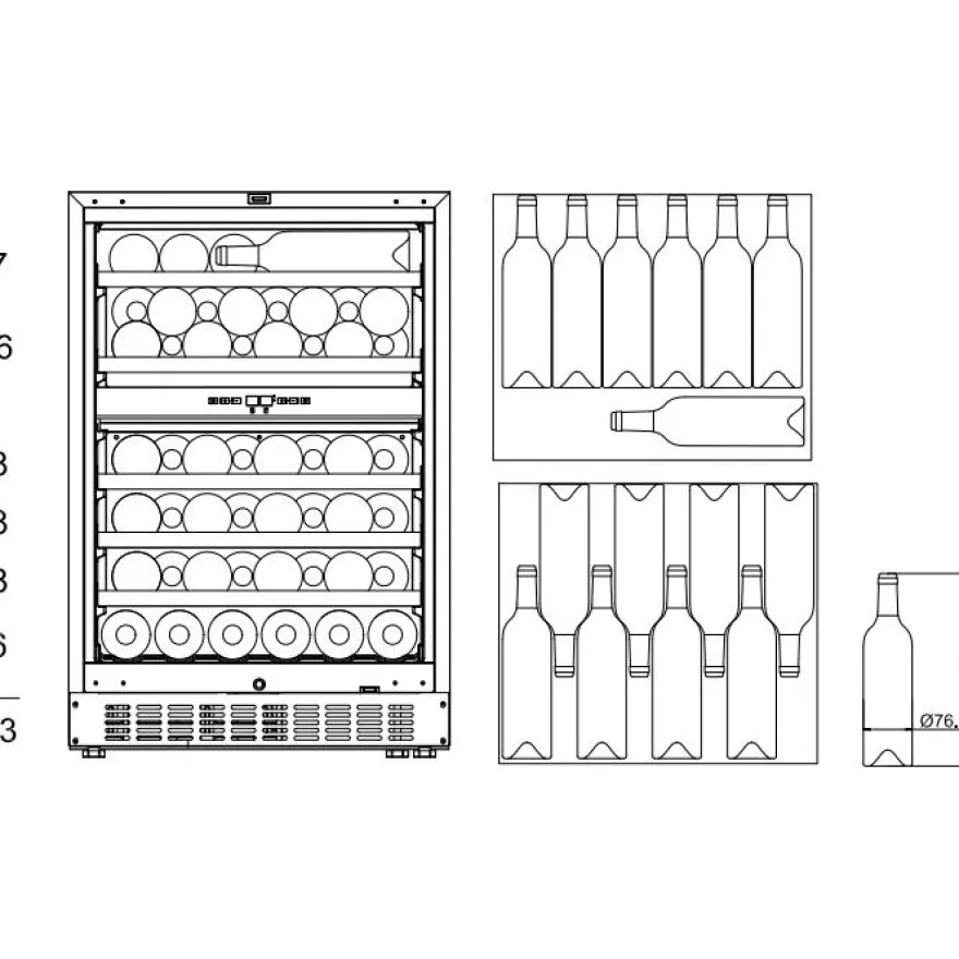 Viinikaappi mQuvée WineCave 780 60D WCD60AB-780, 29.5cm, 2 lämpötila-aluetta, integroitava, antrasiitti