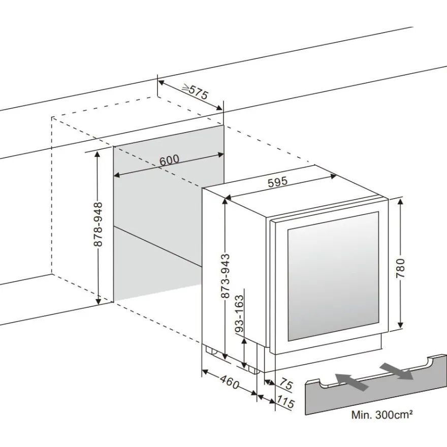 Viinikaappi mQuvée WineCave 780 60D WCD60AB-780, 29.5cm, 2 lämpötila-aluetta, integroitava, antrasiitti